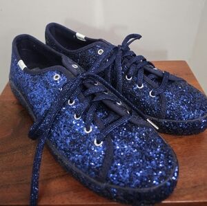 Glitter Keds Kate Spade Blue Glitter Lace Up Sneakers Shoes Size 9 NWOT